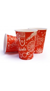 Стакан бумажный одноразовый "Новый Год"  красный 250 мл